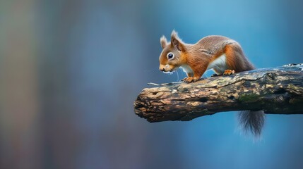 Wall Mural - Red squirrel perched on the end of log