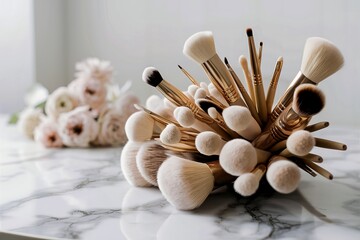 Wall Mural - Set of cosmetic paint brush for makeup