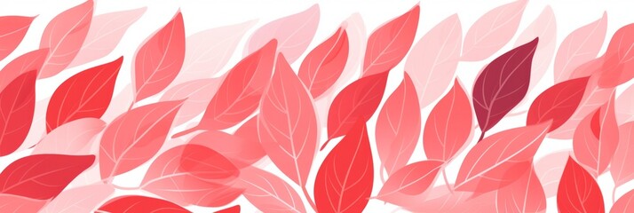 A horizontal banner featuring red and pink leaves against a white background