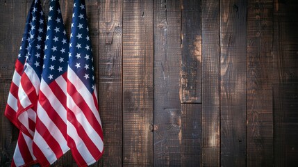 Wall Mural - Happy Independence Day. American flags against old wooden background. July 4.