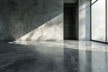 Poster - Sunlight shining through a window in an empty room with polished concrete floor