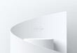 © JE48 - 3D white cylindrical podium background with white roll wrap paper wall scene. Minimalist 3D mockup pedestal, Abstract product display presentation, Stage showcase. Platforms vector geometric design.
