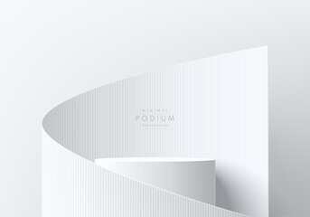 Wall Mural - 3d white cylindrical podium background with white roll wrap paper wall scene. minimalist 3d mockup p