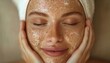 © Surasak-Art - Close-up of woman exfoliating her face, spa healthy skin, gentle skin exfoliation