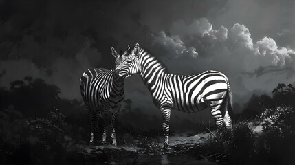 Wall Mural - Two lonely zebras in the wild