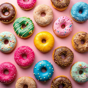 colorful donuts on pink background sweet delights