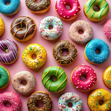 colorful donuts on pink background sweet delights