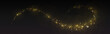 © klyaksun - Gold magic glitter dust light with star shine. Golden flare shine in black background. Luxury Christmas stardust powder explosion. Flying abstract yellow firefly spray trail and flash swirl line