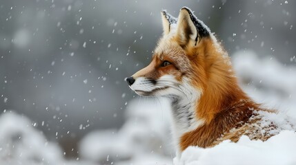 Wall Mural - Red Fox in winter forest