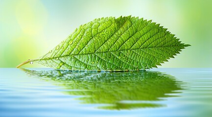 Wall Mural - green leaf with water drops