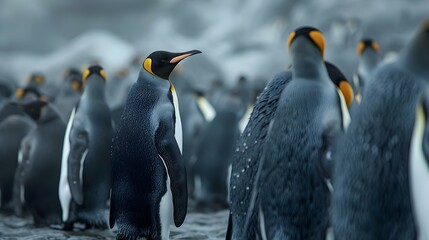 Wall Mural - King penguin navigating through a group of penguins