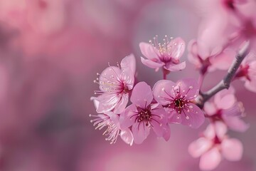 Wall Mural - Branch of beautiful pink cherry blossoms blooming in spring