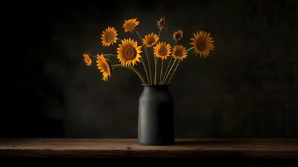 Sticker - sunflowers in vase on dark background 