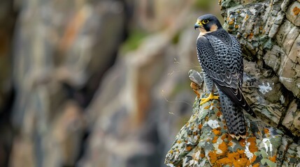 Wall Mural - Majestic Peregrine Falcon perched on a cliff