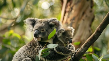 Wall Mural - Mother koala with baby on her back