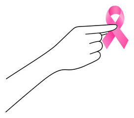 Wall Mural - Hand holding pink ribbon. October Breast cancer awareness month. Healthcare and medicine concept.