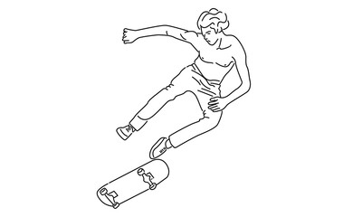 Wall Mural - line art of man riding skate and performing jump trick