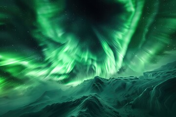 Wall Mural - a green and blue sky with a lot of aurora lights