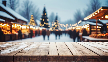 Christmas market winter background with copy space