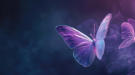 Wall Mural - shining butterfly with shimmering pearl paper wings on a dark background, gradient lavender and mint