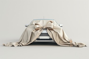 presentation of the car, presentation of the car as a gift. The car is covered with fabric.