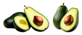 A set of delicious avocado fruit isolated on a transparent background, avocado fruit cutout