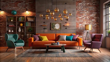 Wall Mural - Interior decorations with a modern twist, featuring stylish furniture and colorful accents, home decor