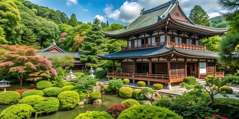 Sticker - Japanese temple in Japan with traditional architecture and beautiful garden, Japan, temple, shrine, pagoda, Asia