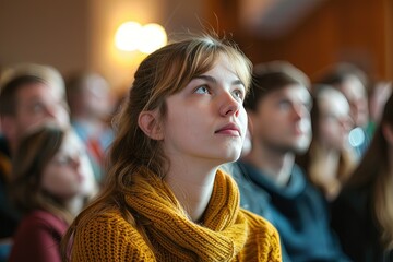 Canvas Print - a group of people sitting in a room with their eyes closed