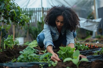 Sticker - a woman tending to a garden in a greenhouse