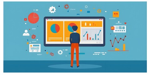 Poster - skilled seo specialist optimizing website with analytical data visualization and strategic digital m