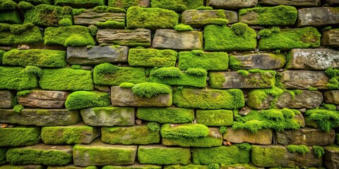 Poster - Old stonework wall covered in green moss, stone, ancient, texture, background, nature, aged, weathered, historic, vintage