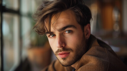 Wall Mural - portrait of a handsome young man looking at camera