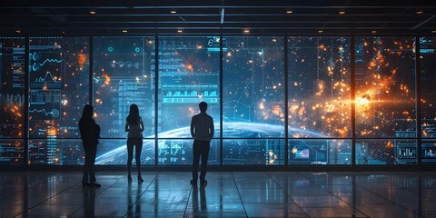 Aufkleber - business executives analyzing big data on large digital screens in modern office