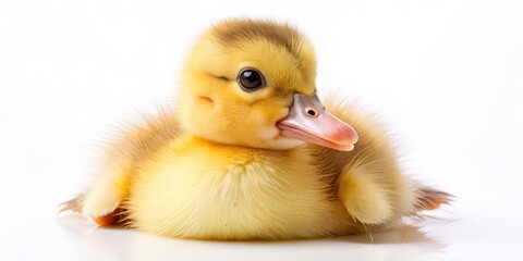 Poster - Cute duckling with a sweet expression on a white background, duckling, sweet, adorable, cute, animal, farm, poultry, bird