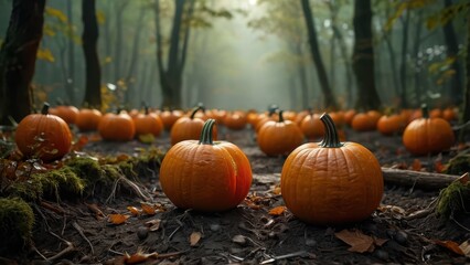 Sticker - Pumpkins in a Misty Forest.