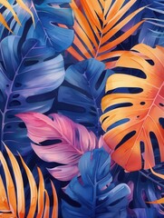 Poster - Abstract tropical leaves in watercolor, showcasing palm and monstera for a colorful and exotic wallpaper texture
