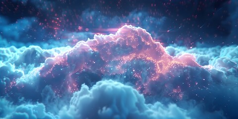 Poster - futuristic holographic cloud interface with cosmic atmosphere and digital visualization