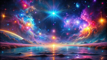 Galactic landscape with vibrant neon colors and intricate starry details , Galaxy, landscape, starseed, celestial