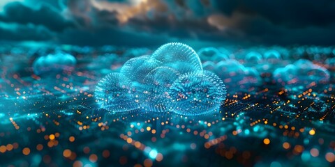 Poster - glowing holographic shield protecting cloud computing network
