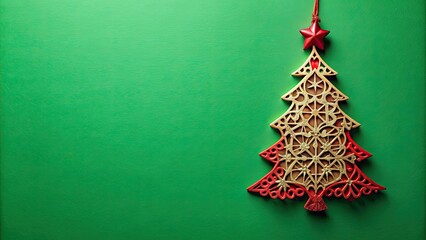 Poster - Openwork paper Christmas tree decoration on green paper with red background, Christmas, tree, decoration, green, red