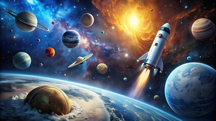 Wall Mural - dynamic angle of exploration in outer space, cosmos, tilt, universe, stars, galaxies, space explorat