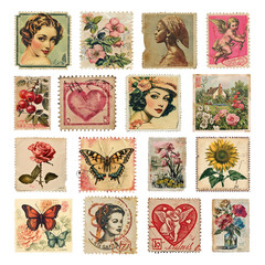 Wall Mural - postage stamp png element set, transparent background