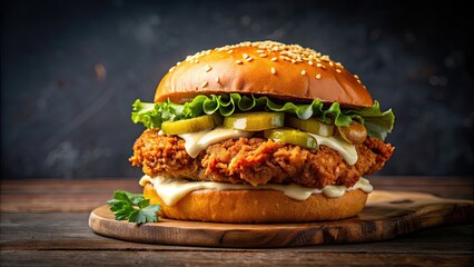 Sticker - Classic hot and crispy fried chicken Crunchy Burger with pickles and spicy Mayo, fried chicken, burger, crispy, sandwich