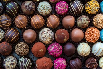 Wall Mural - Delicious assorted gourmet chocolate truffles in a variety of flavors for sale