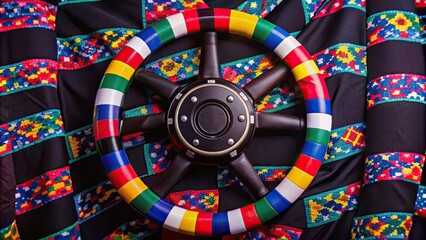 Colorful steering wheel for National Maritime Day , maritime, nautical, steering wheel, colorful, ship, boat, marine, celebration