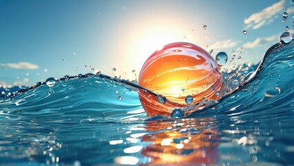 Canvas Print - Abstract Water Sphere Sunset.