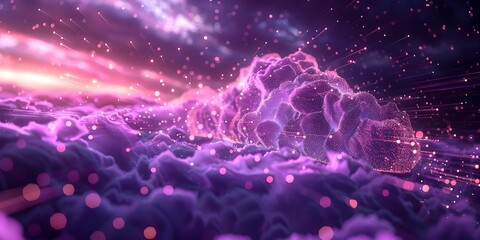 Poster - futuristic holographic cloud interface with glowing purple tones and advanced computing concept