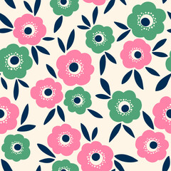 Wall Mural - Cute hand drawn floral seamless pattern background.