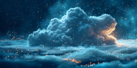 Canvas Print - Futuristic Cloud Servers with Vibrant Lights and Dramatic Blue Tones in 3D Sleek Advanced Computing Concept